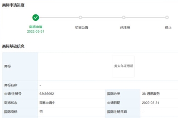 華為技術(shù)有限公司申請(qǐng)注冊(cè)“黃大年茶思屋”商標(biāo)