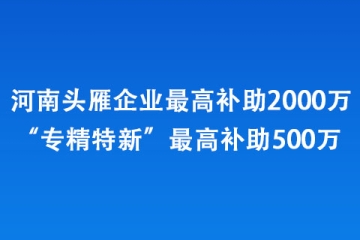河南頭雁企業(yè)最高補助2000萬、“專精特新”最高補助500萬 