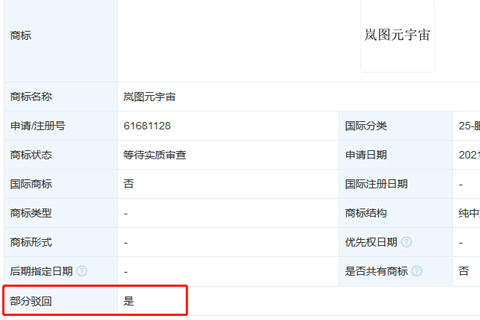 東風(fēng)汽車集團(tuán)有限公司申請“嵐圖元宇宙”商標(biāo)被駁回